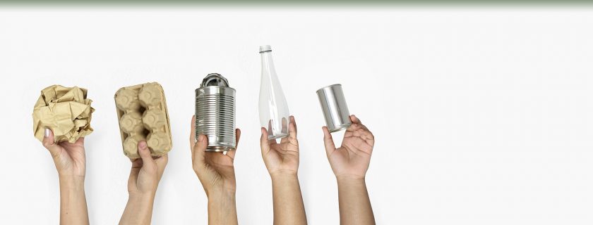 Hands showing recyclable objects isolated